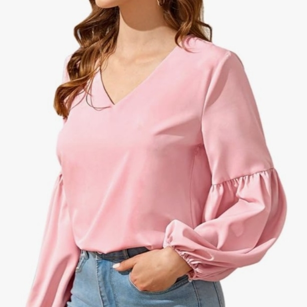 Make Me Chic Elegant Pink V-Neck Women's Top Size Large - Picture 4 of 12